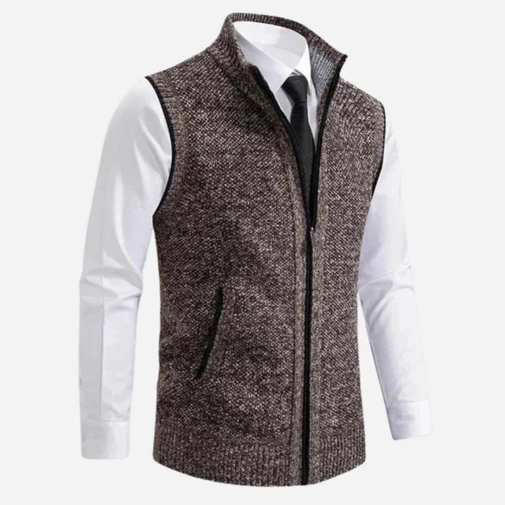 Kaven - Men's Wool Blend Vest Zip-Up Stand Collar Marled Knit