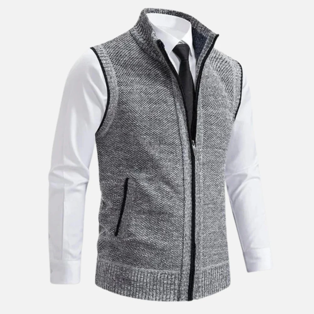 Kaven - Men's Wool Blend Vest Zip-Up Stand Collar Marled Knit