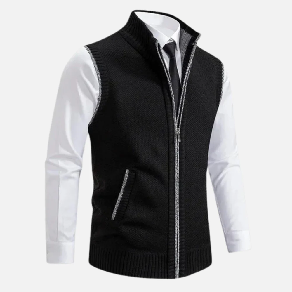 Kaven - Men's Wool Blend Vest Zip-Up Stand Collar Marled Knit