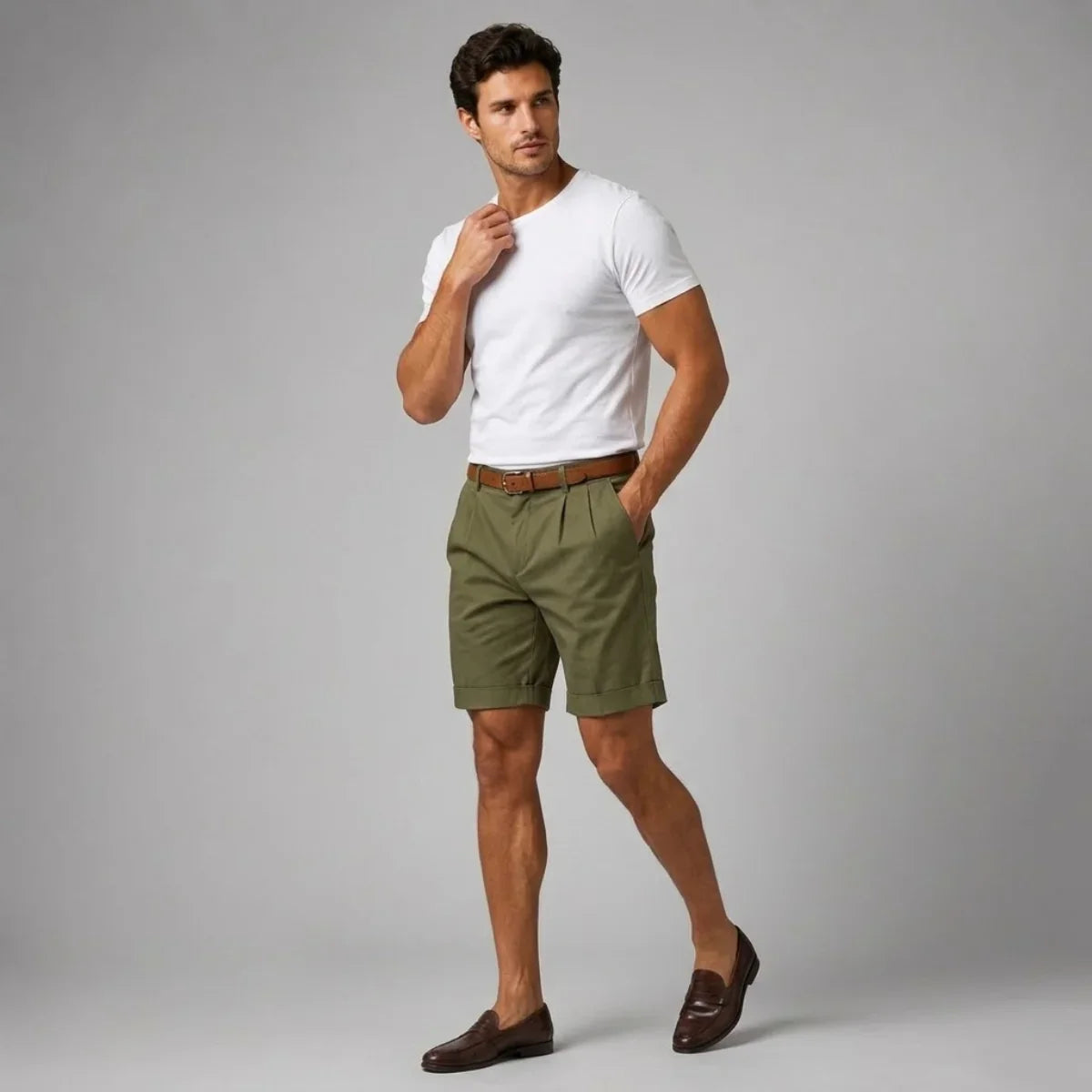 Kaven Pleated Linen Shorts - Green