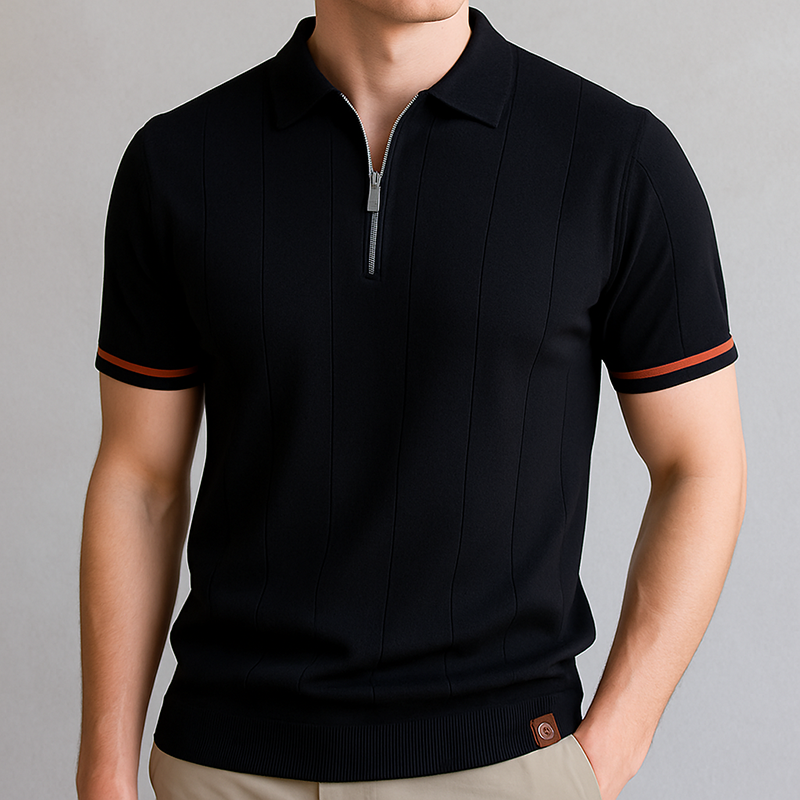 Kaven Quarter-Zip Knit Polo - Black