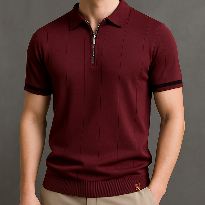 Kaven Quarter-Zip Knit Polo - Burgundy