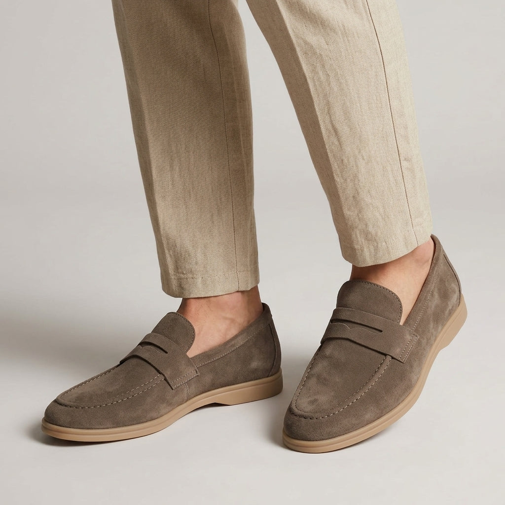 Suede Penny Loafers - Taupe