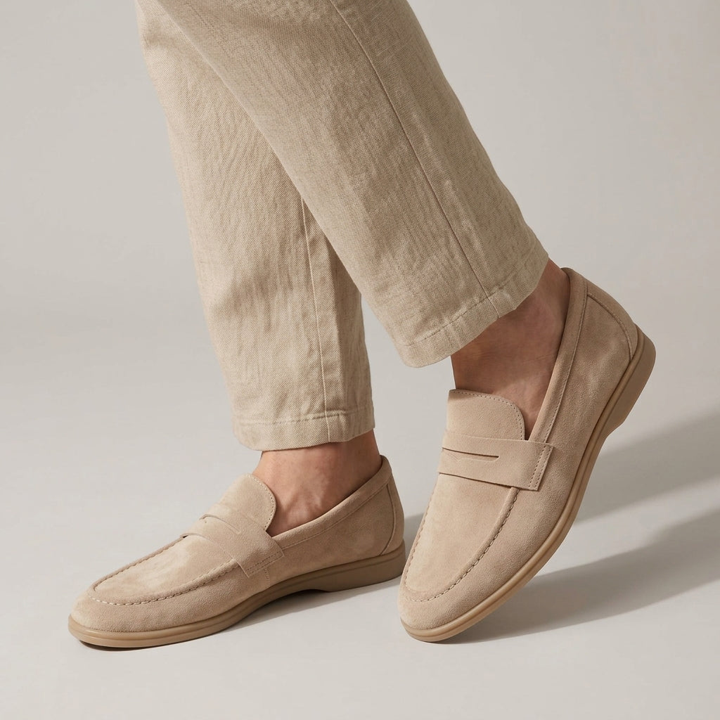 Suede Penny Loafers - Cream