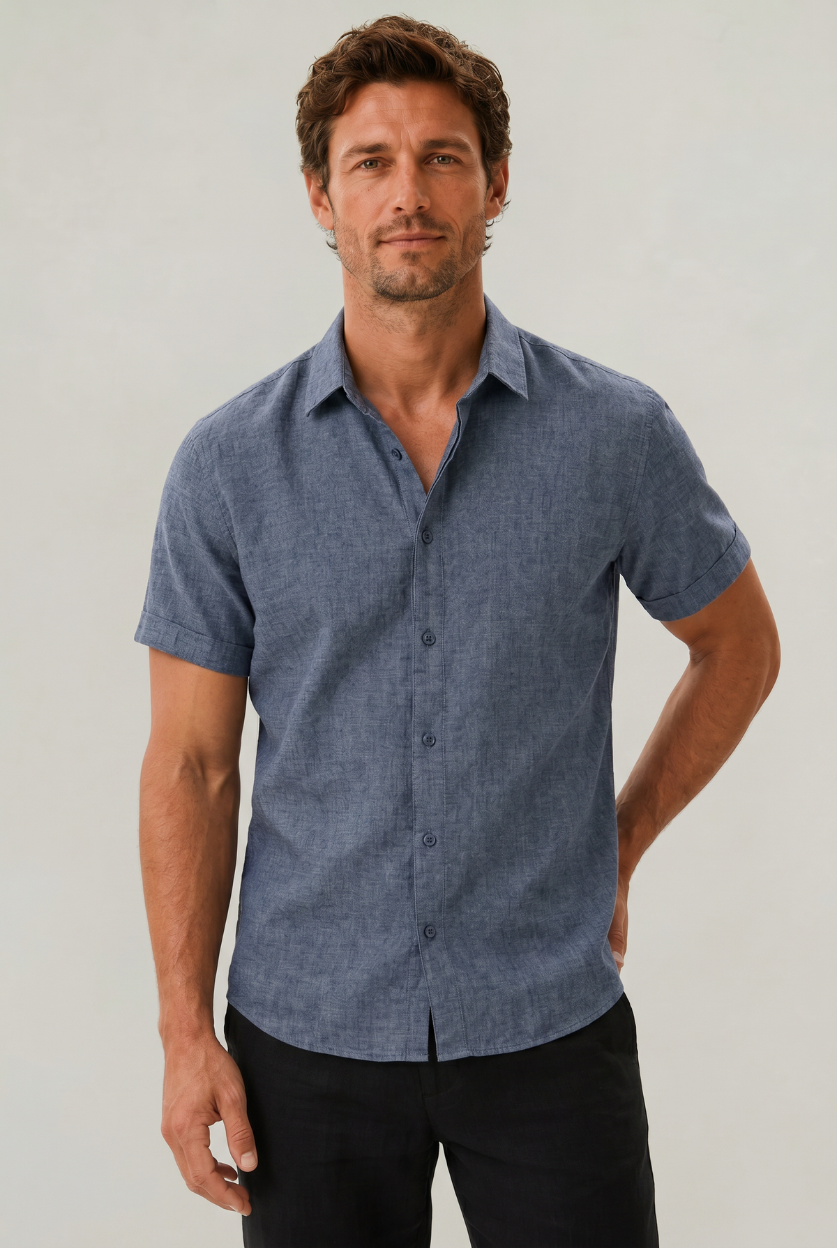 Kaven Cotton Linen Shirt - Blue