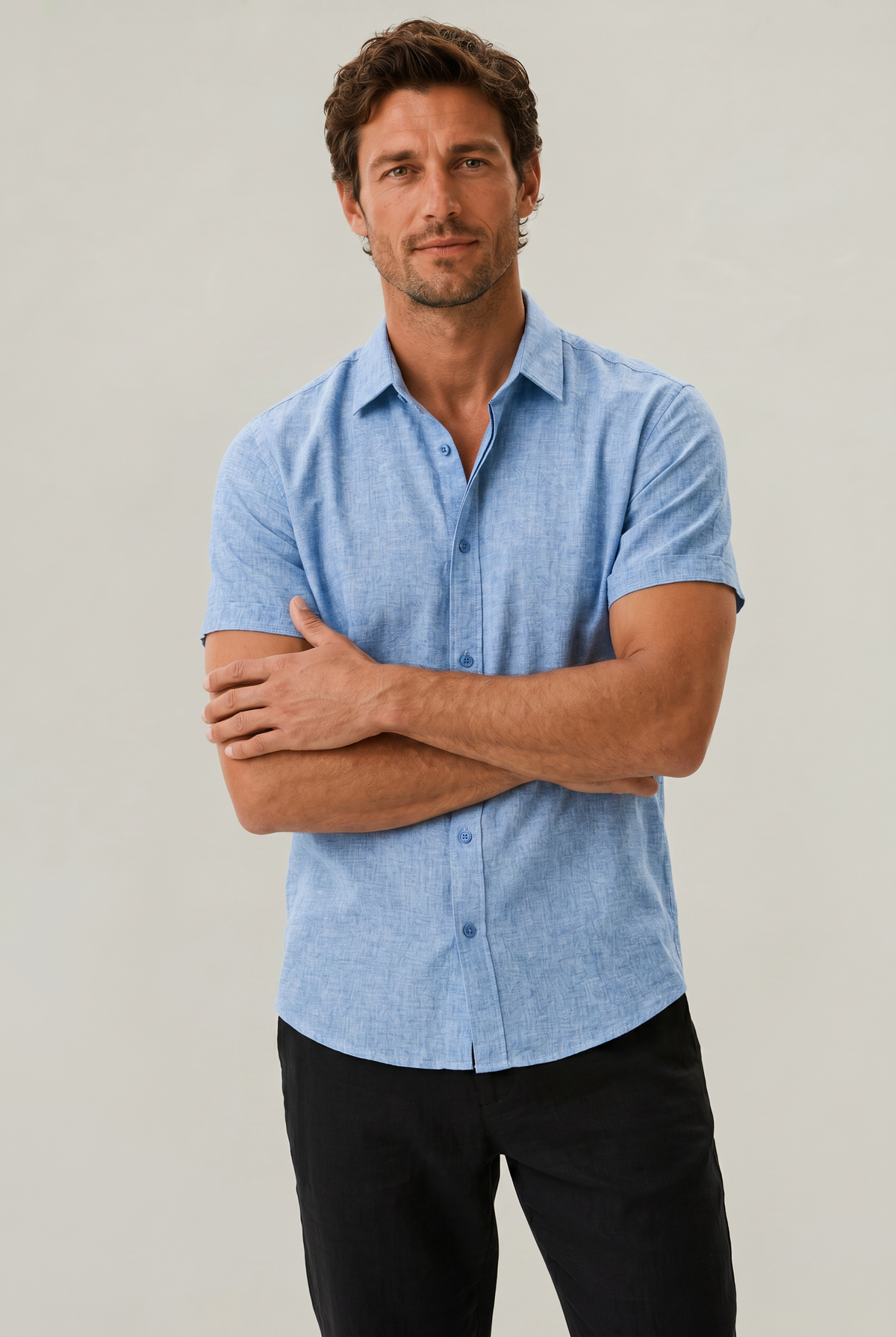 Kaven Cotton Linen Shirt - Light Blue