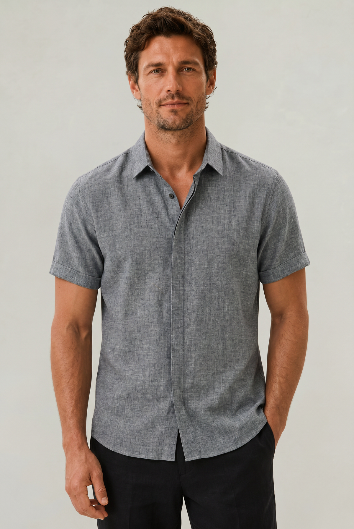 Kaven Cotton Linen Shirt - Gray
