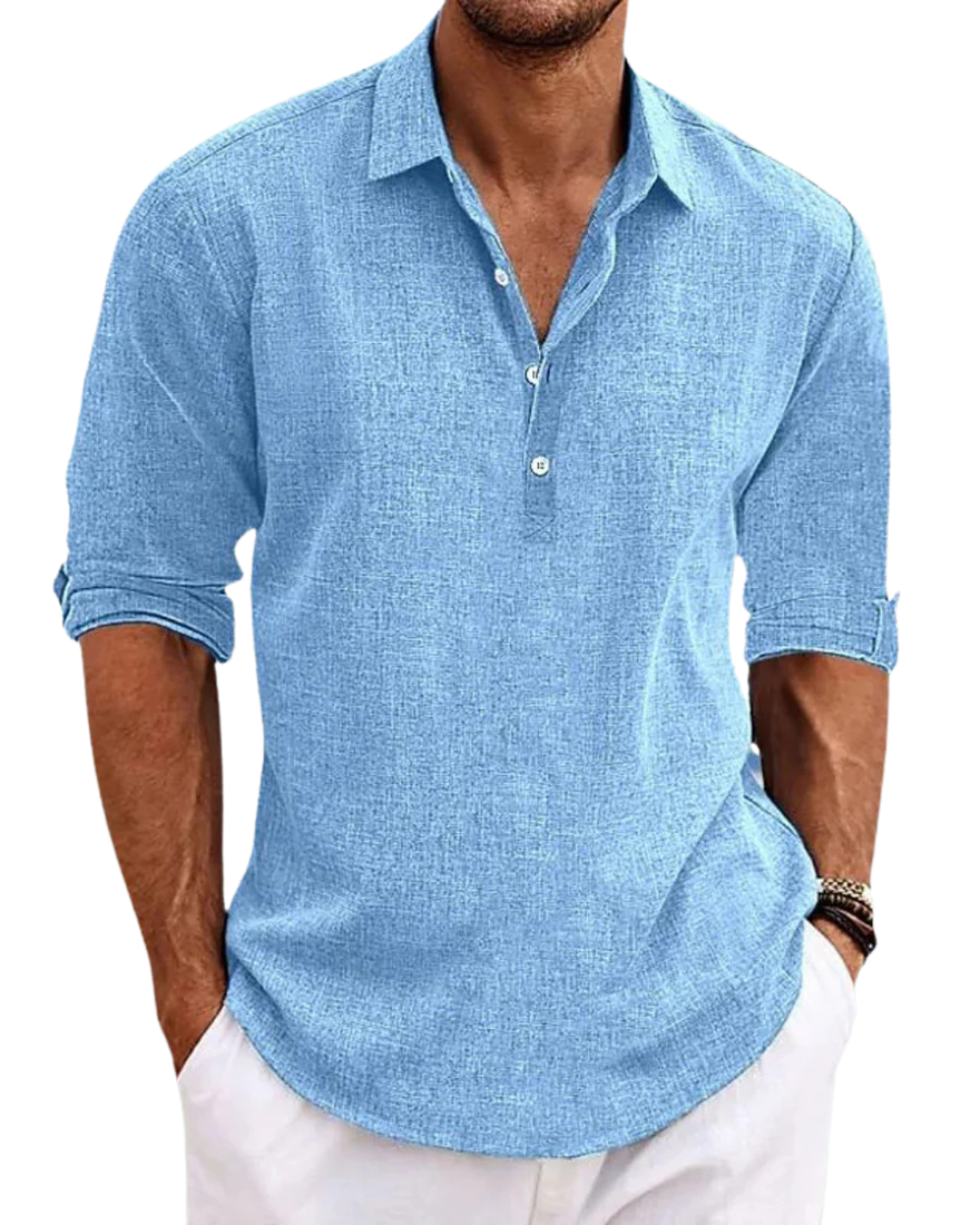 Half Button Popover Shirt - on model