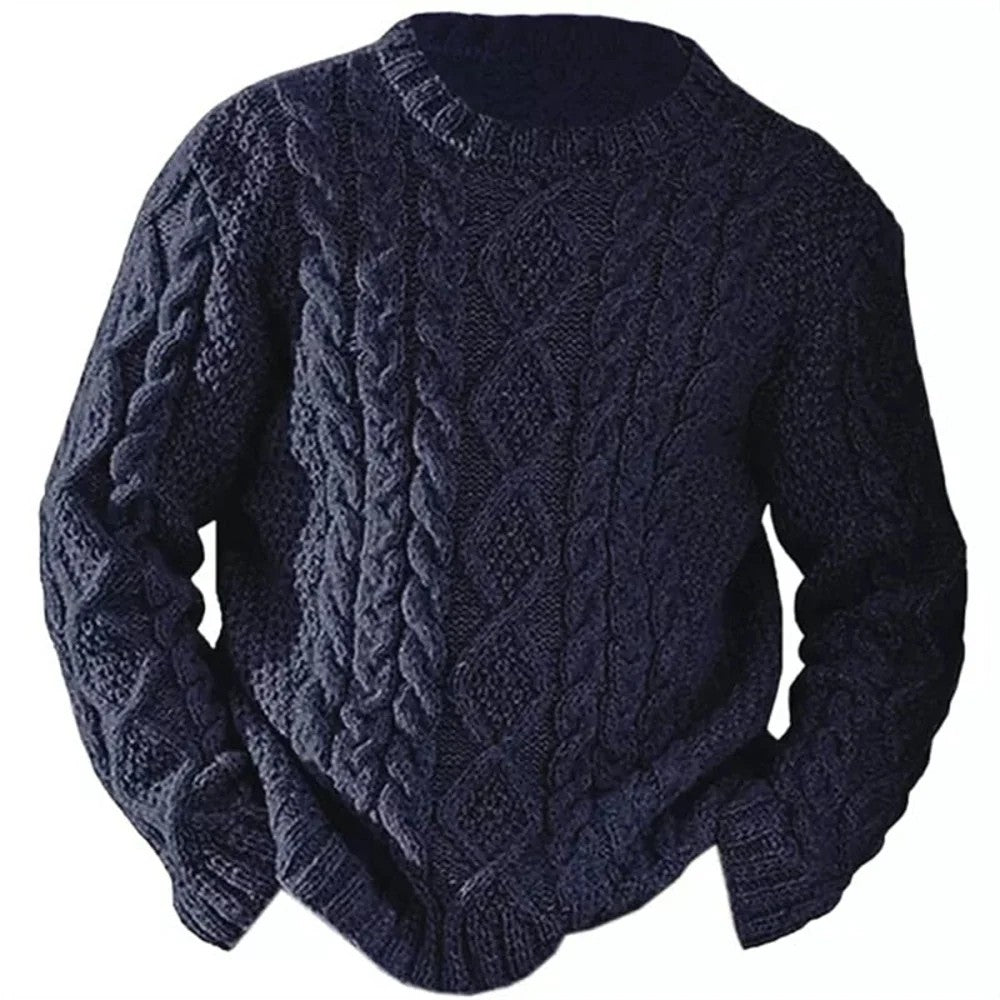 Kaven - Men's Aran Cable Knit Jumper Crew Neck Heavyweight