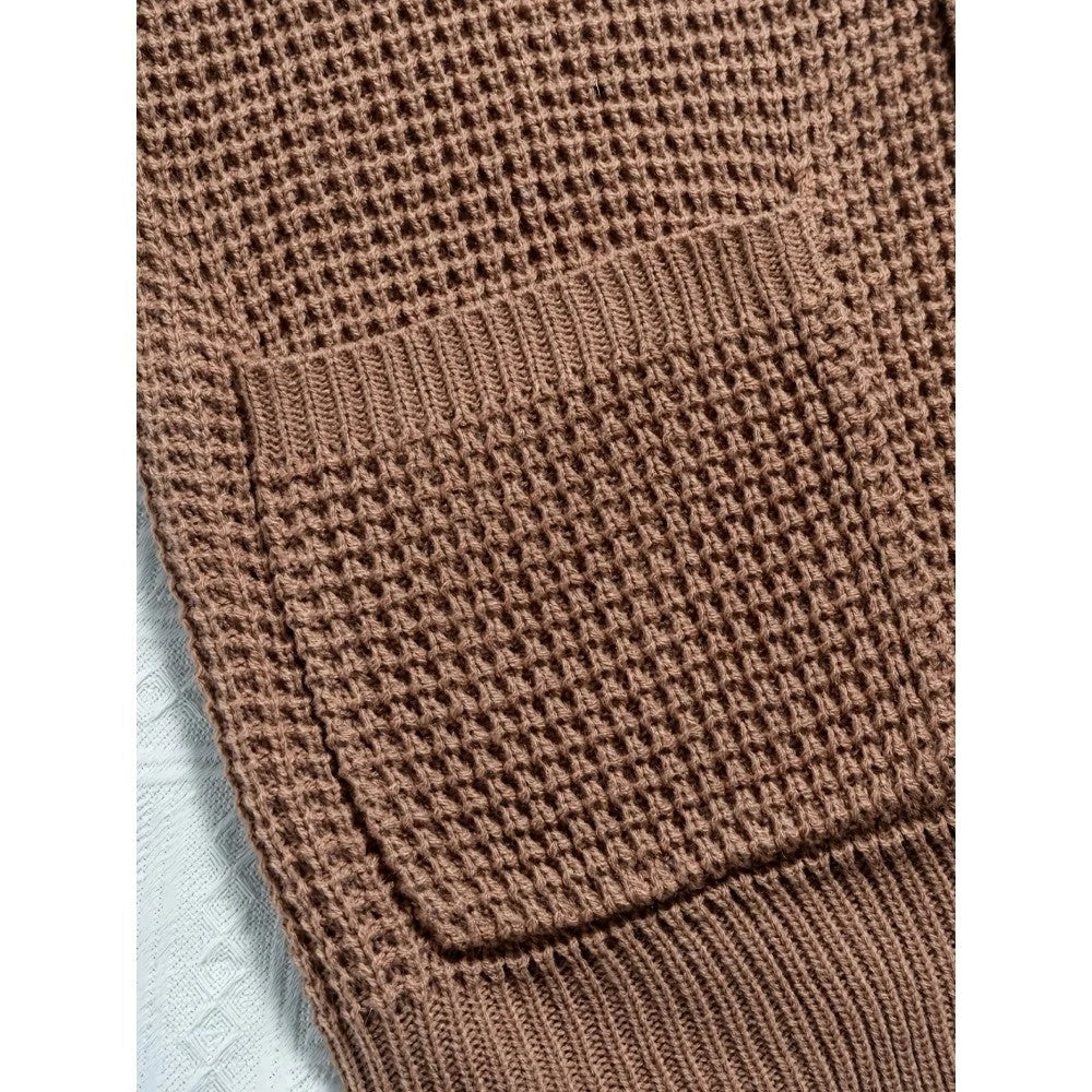 Kaven - Men's Cardigan Waffle Knit V-Neck Patch Pockets