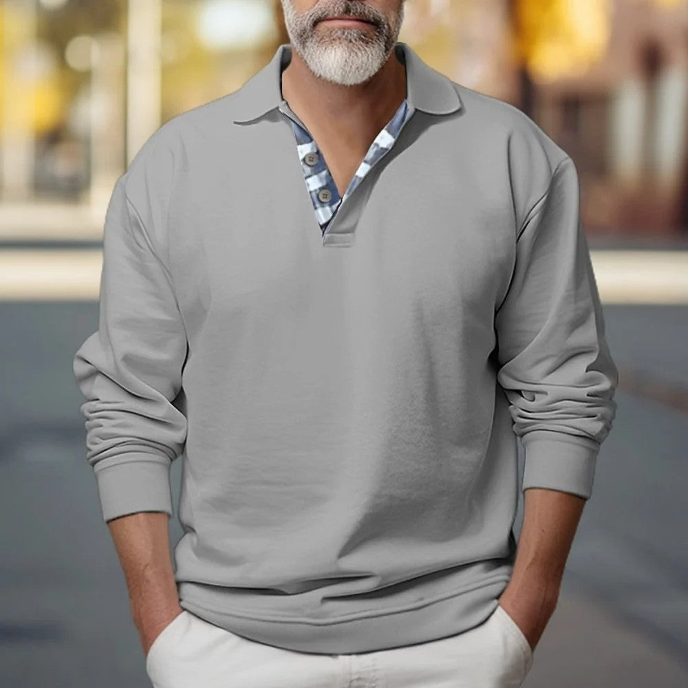 Kaven - Men's Collared Sweatshirt Button Placket Brushed Fleece