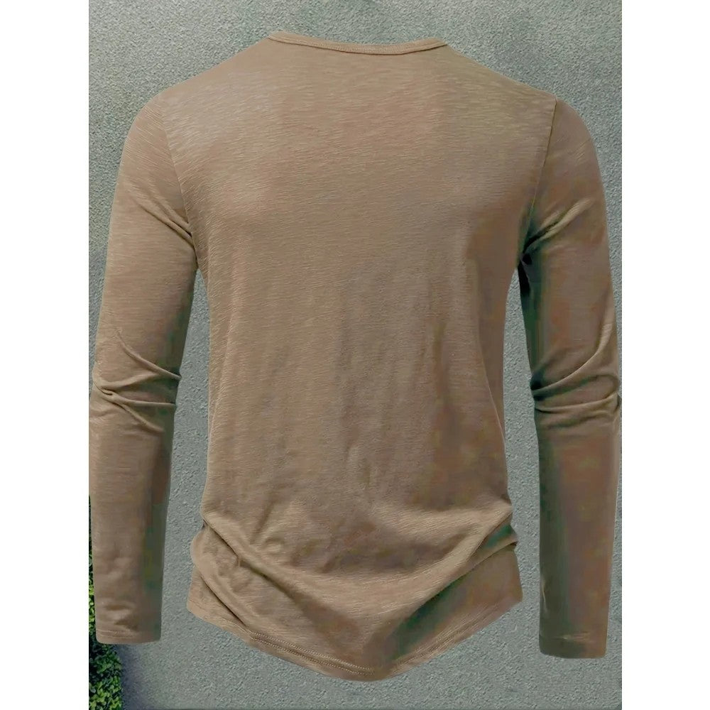Kaven - Men's Henley Long Sleeve Slub Jersey Three-Button