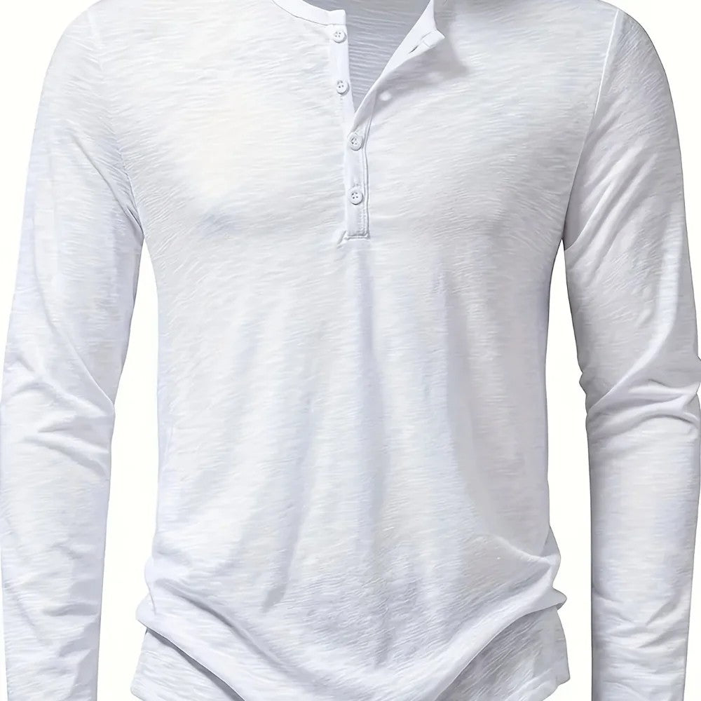 Kaven - Men's Henley Long Sleeve Slub Jersey Three-Button