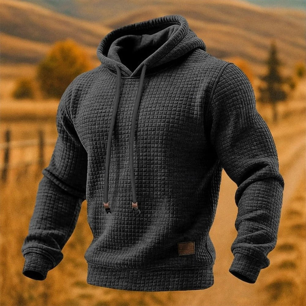 Kaven - Men's Hoodie Waffle Knit Drawcord Pouch Pocket