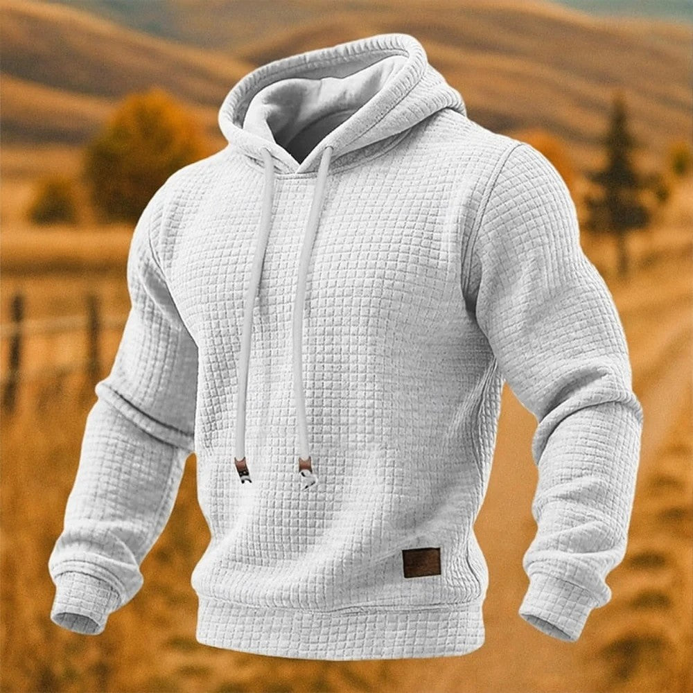 Kaven - Men's Hoodie Waffle Knit Drawcord Pouch Pocket