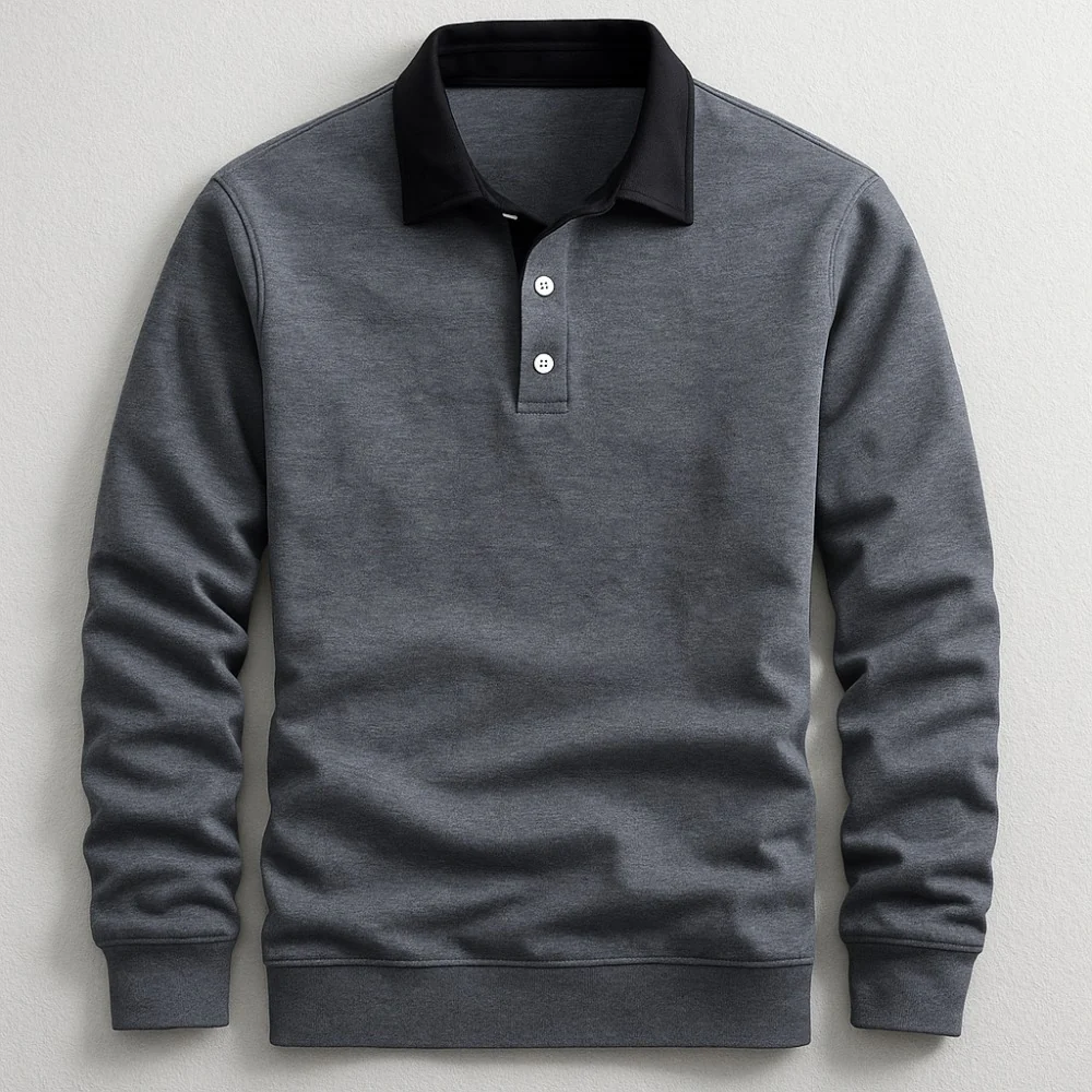 Kaven - Men's Knit Polo Shirt Long Sleeve Classic Collar