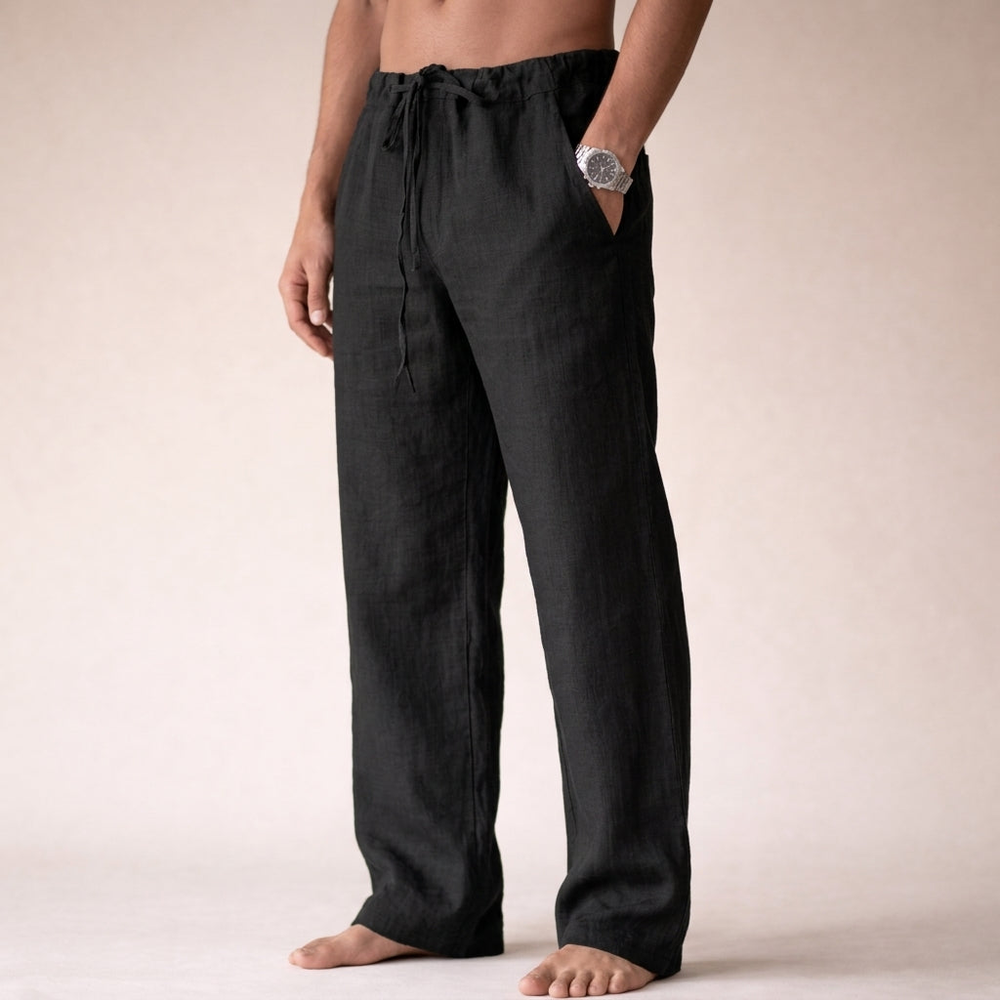 Kaven - Men's Linen Trousers Drawstring Waist Relaxed Straight Leg