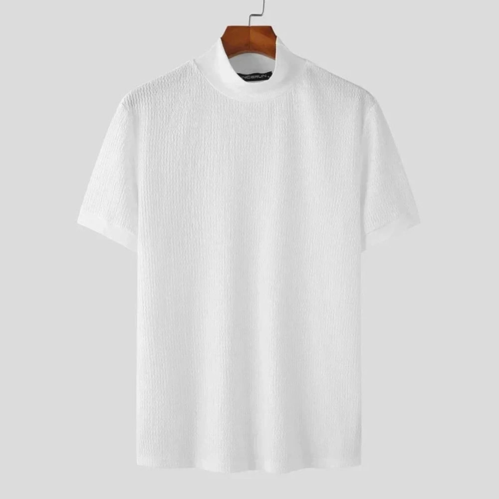 Kaven - Men's Mock Neck T-Shirt Short Sleeve Textured Knit