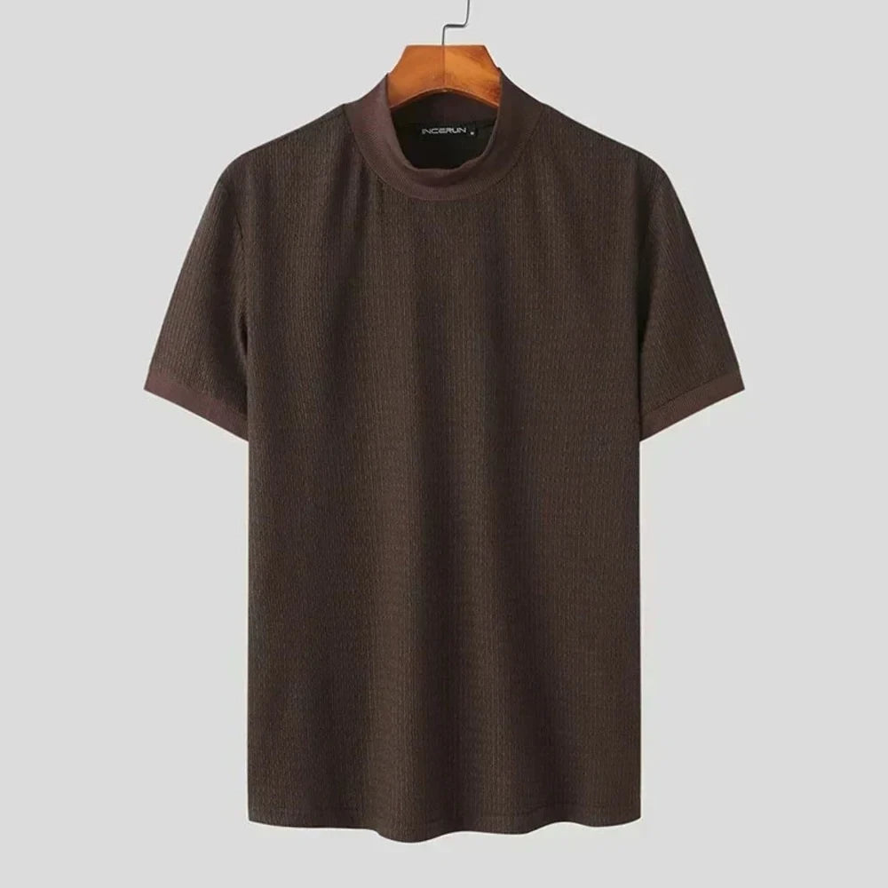 Kaven - Men's Mock Neck T-Shirt Short Sleeve Textured Knit