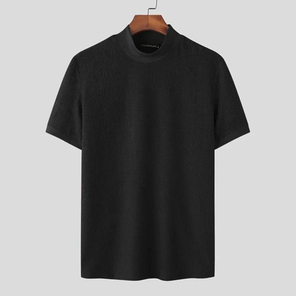 Kaven - Men's Mock Neck T-Shirt Short Sleeve Textured Knit