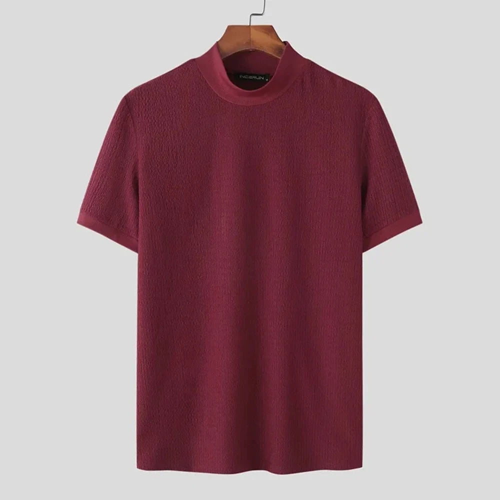 Kaven - Men's Mock Neck T-Shirt Short Sleeve Textured Knit
