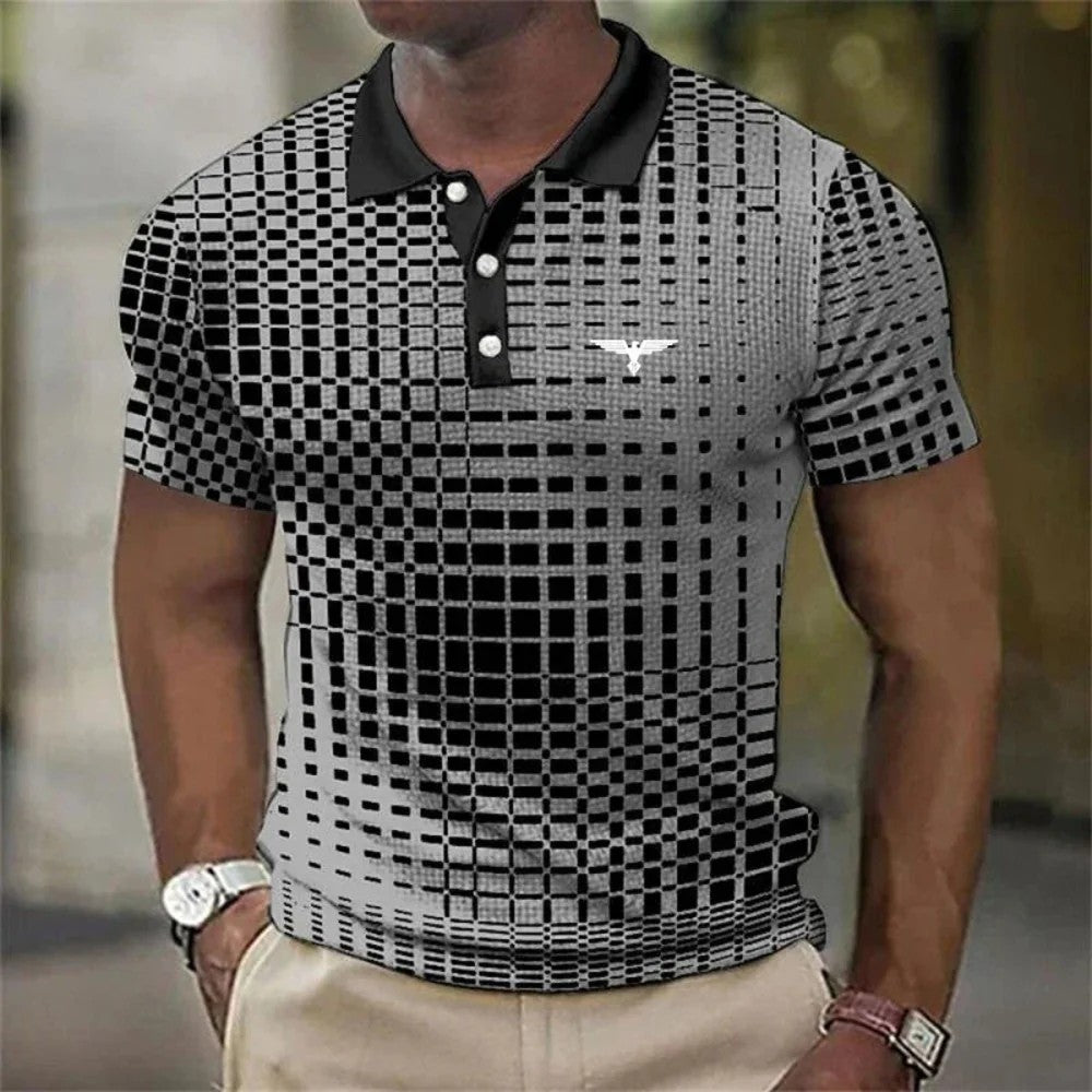 Kaven - Men's Polo Shirt Geometric Print Stretch Short Sleeve