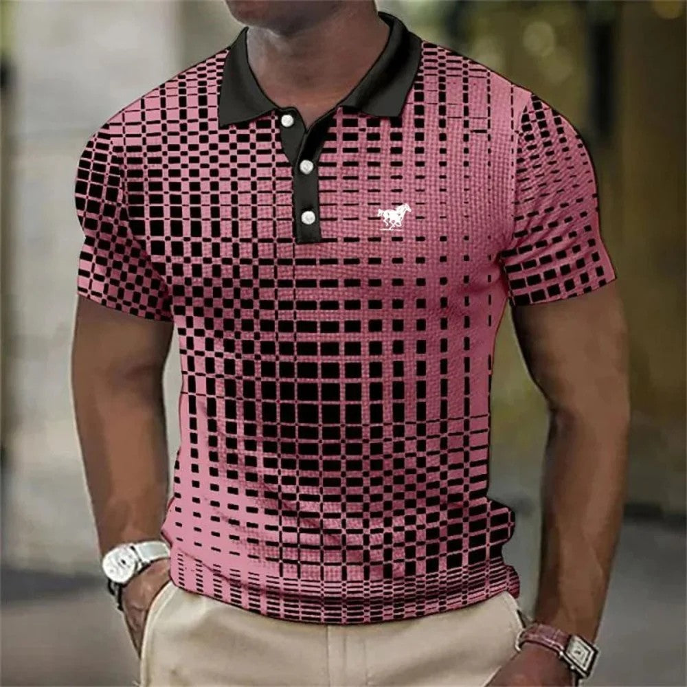 Kaven - Men's Polo Shirt Geometric Print Stretch Short Sleeve