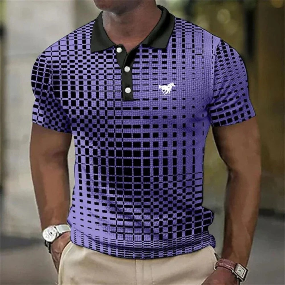 Kaven - Men's Polo Shirt Geometric Print Stretch Short Sleeve