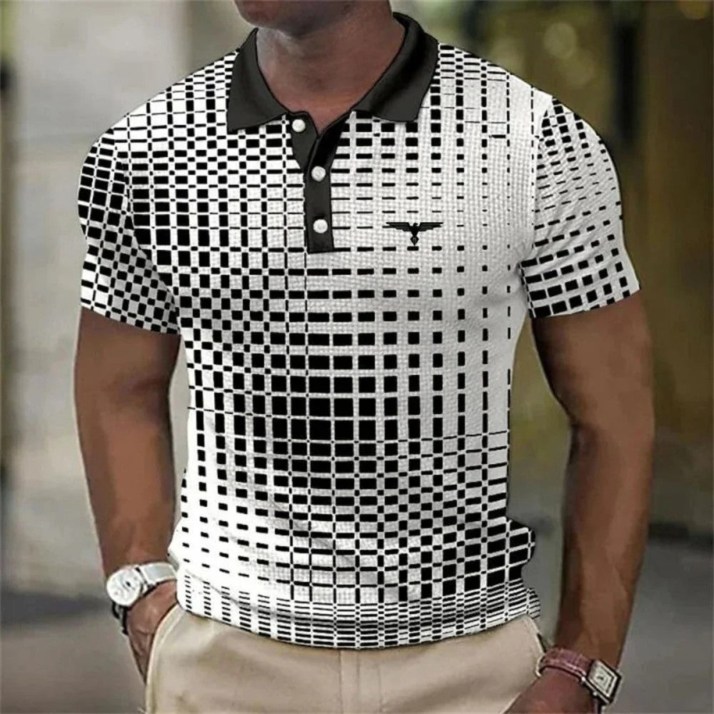 Kaven - Men's Polo Shirt Geometric Print Stretch Short Sleeve
