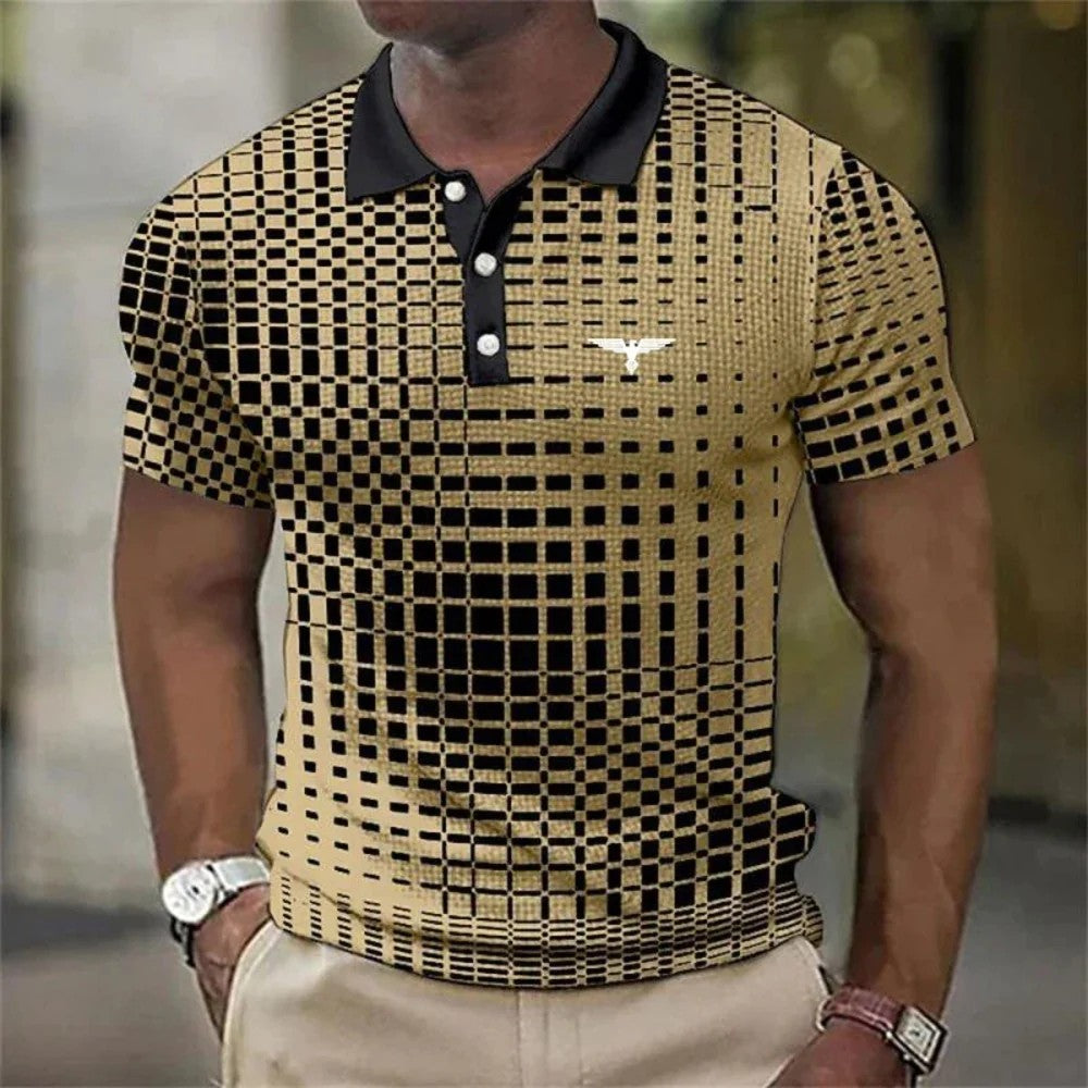 Kaven - Men's Polo Shirt Geometric Print Stretch Short Sleeve