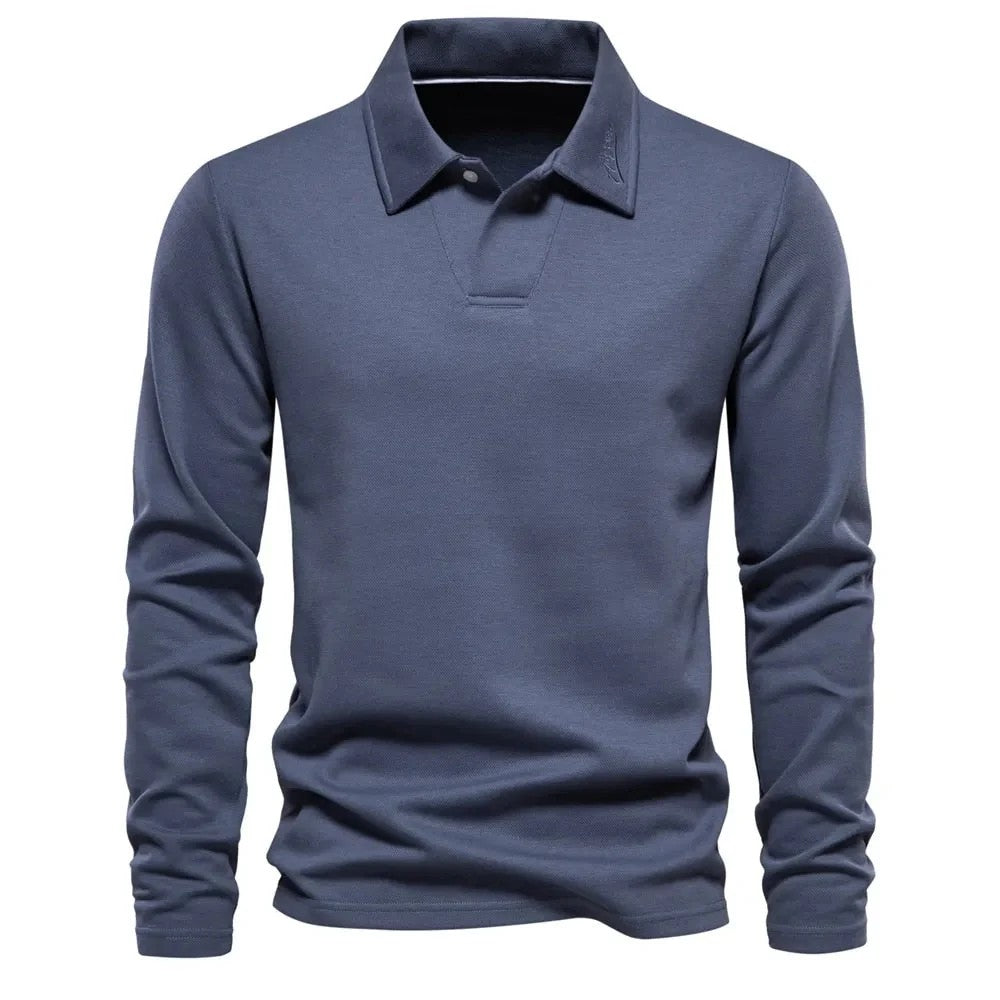 Kaven - Men's Polo Shirt Long Sleeve Smooth Knit Classic Collar