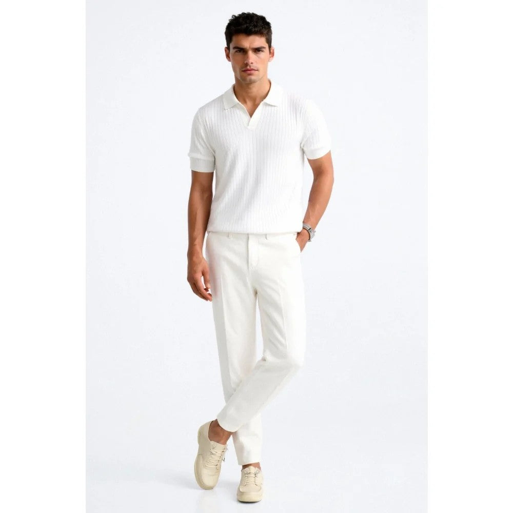 Kaven - Men's Polo Shirt Short Sleeve Ribbed Knit Open Collar