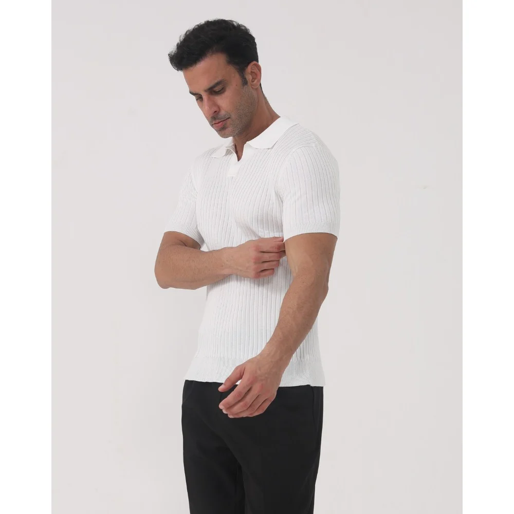 Kaven - Men's Polo Shirt Short Sleeve Ribbed Knit Open V-Neck