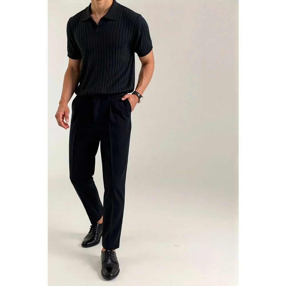 Kaven - Men's Polo Shirt Short Sleeve Ribbed Knit Open Collar