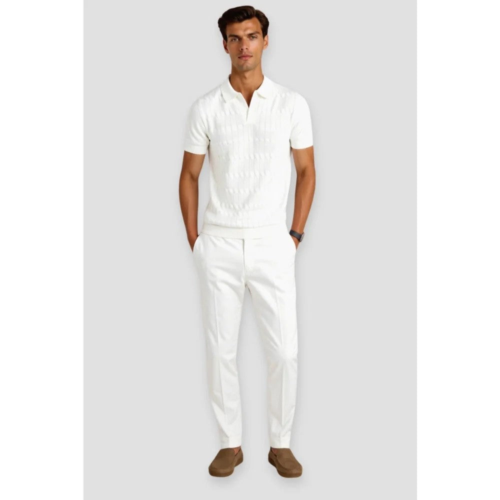 Kaven - Men's Polo Shirt Short Sleeve Textured Knit Geometric Pattern