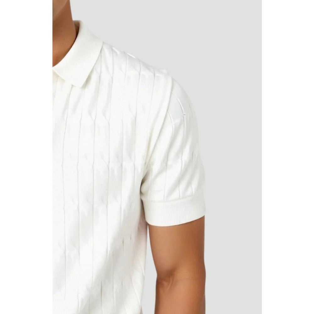 Kaven - Men's Polo Shirt Short Sleeve Textured Knit Geometric Pattern