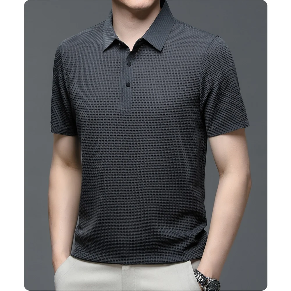 Kaven - Men's Polo Shirt Short Sleeve Textured Knit Button Placket