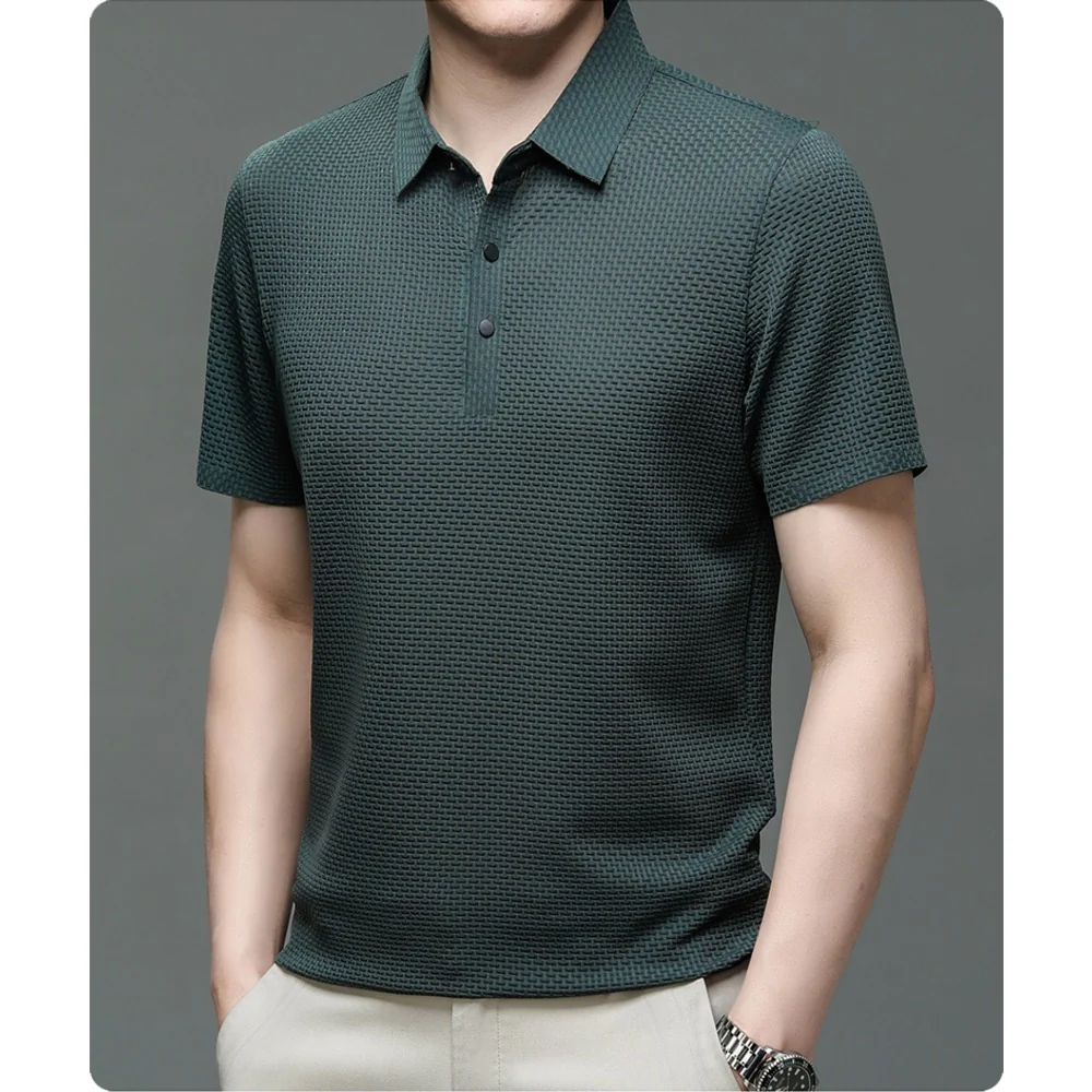 Kaven - Men's Polo Shirt Short Sleeve Textured Knit Button Placket
