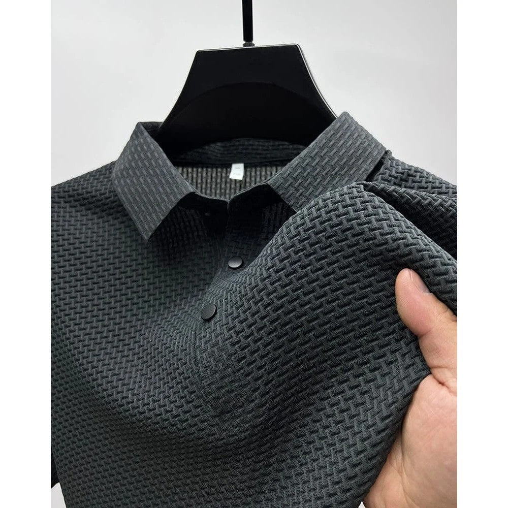 Kaven - Men's Polo Shirt Short Sleeve Textured Knit Button Placket