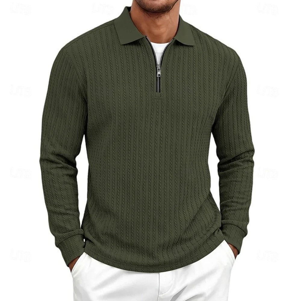 Kaven - Men's Quarter-Zip Polo Long Sleeve Textured Knit