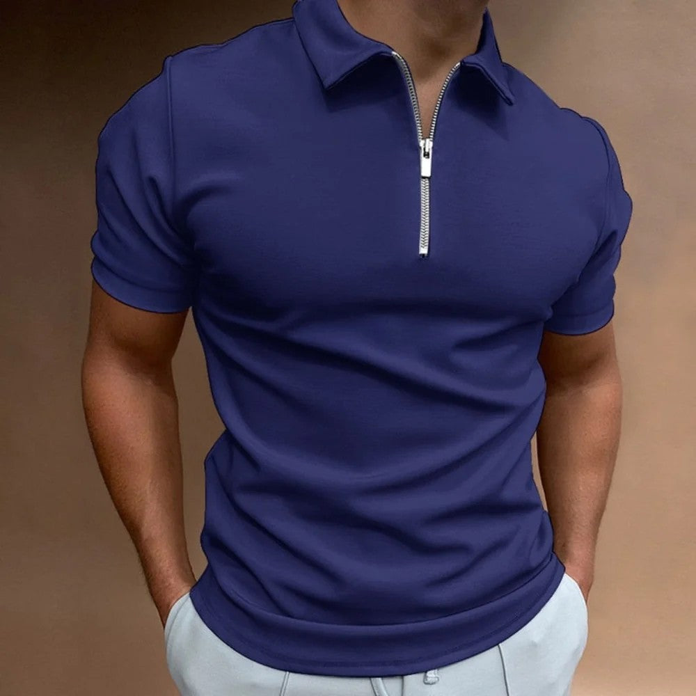 Kaven - Men's Quarter Zip Polo Shirt Short Sleeve Structured Collar