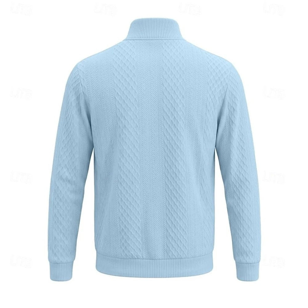 Kaven - Men's Quarter-Zip Pullover Textured Knit Stand Collar