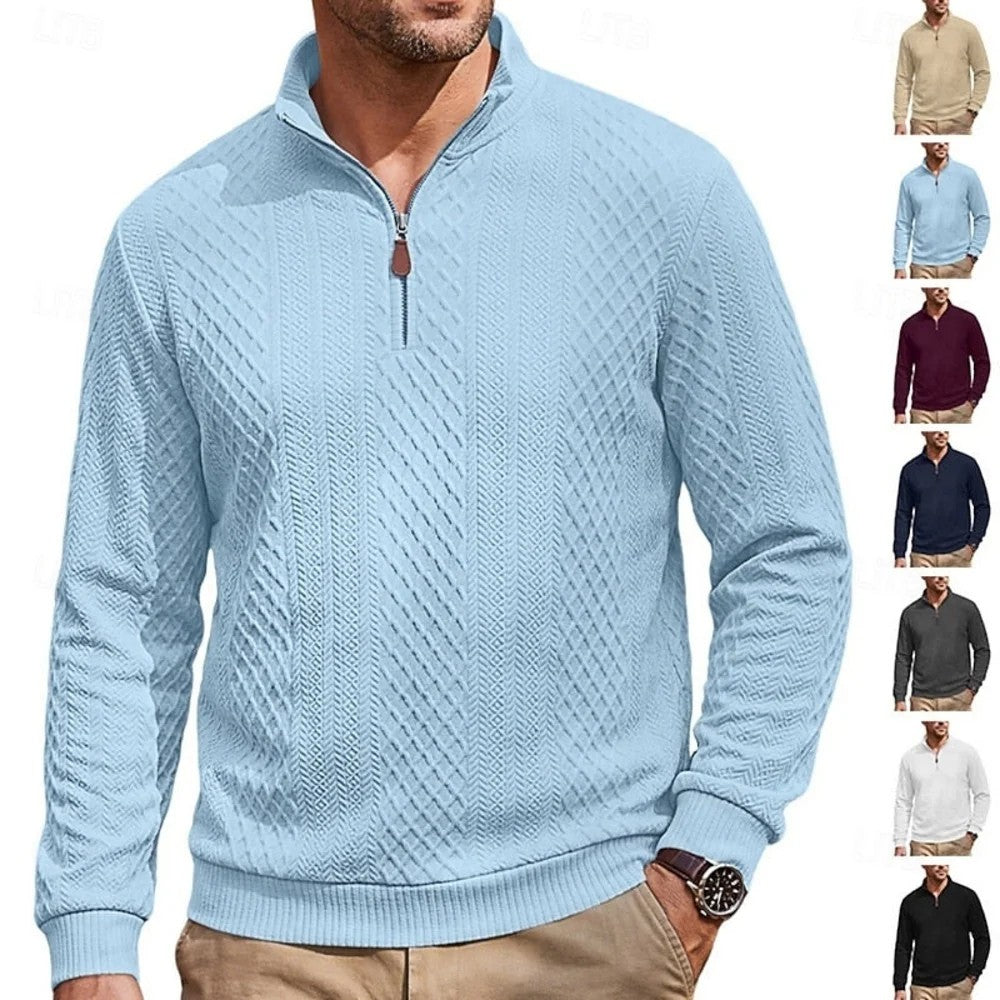 Kaven - Men's Quarter-Zip Pullover Textured Knit Stand Collar