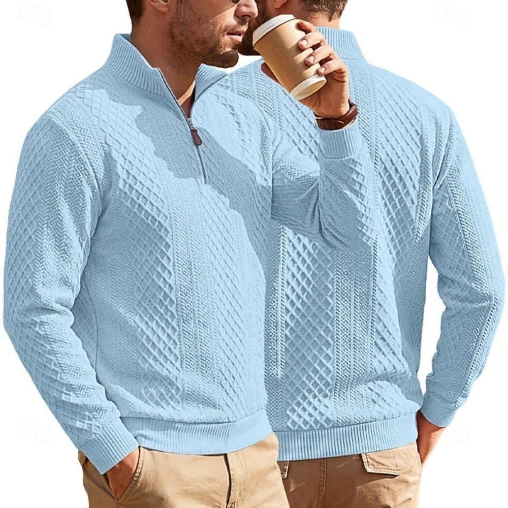 Kaven - Men's Quarter-Zip Pullover Textured Knit Stand Collar