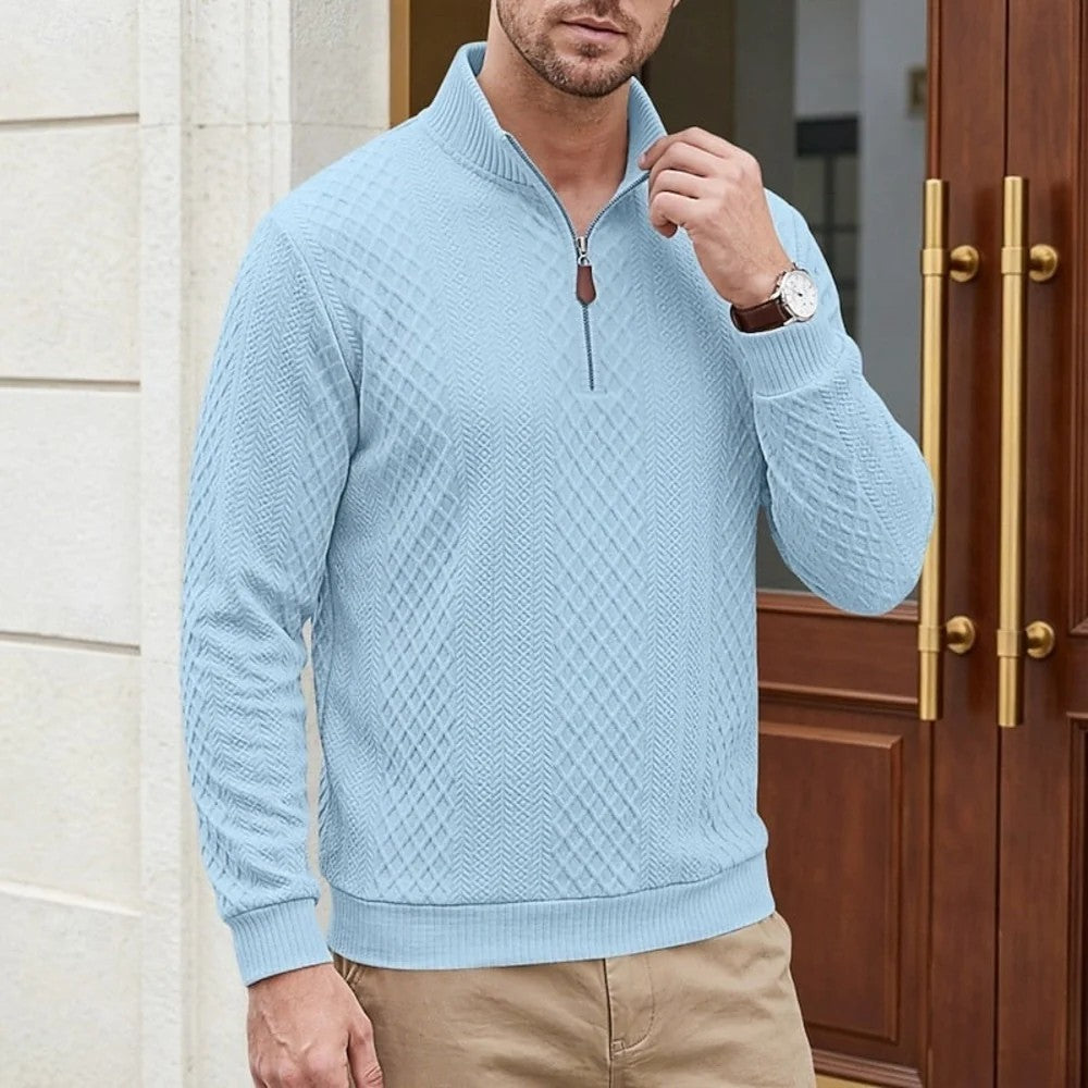 Kaven - Men's Quarter-Zip Pullover Textured Knit Stand Collar