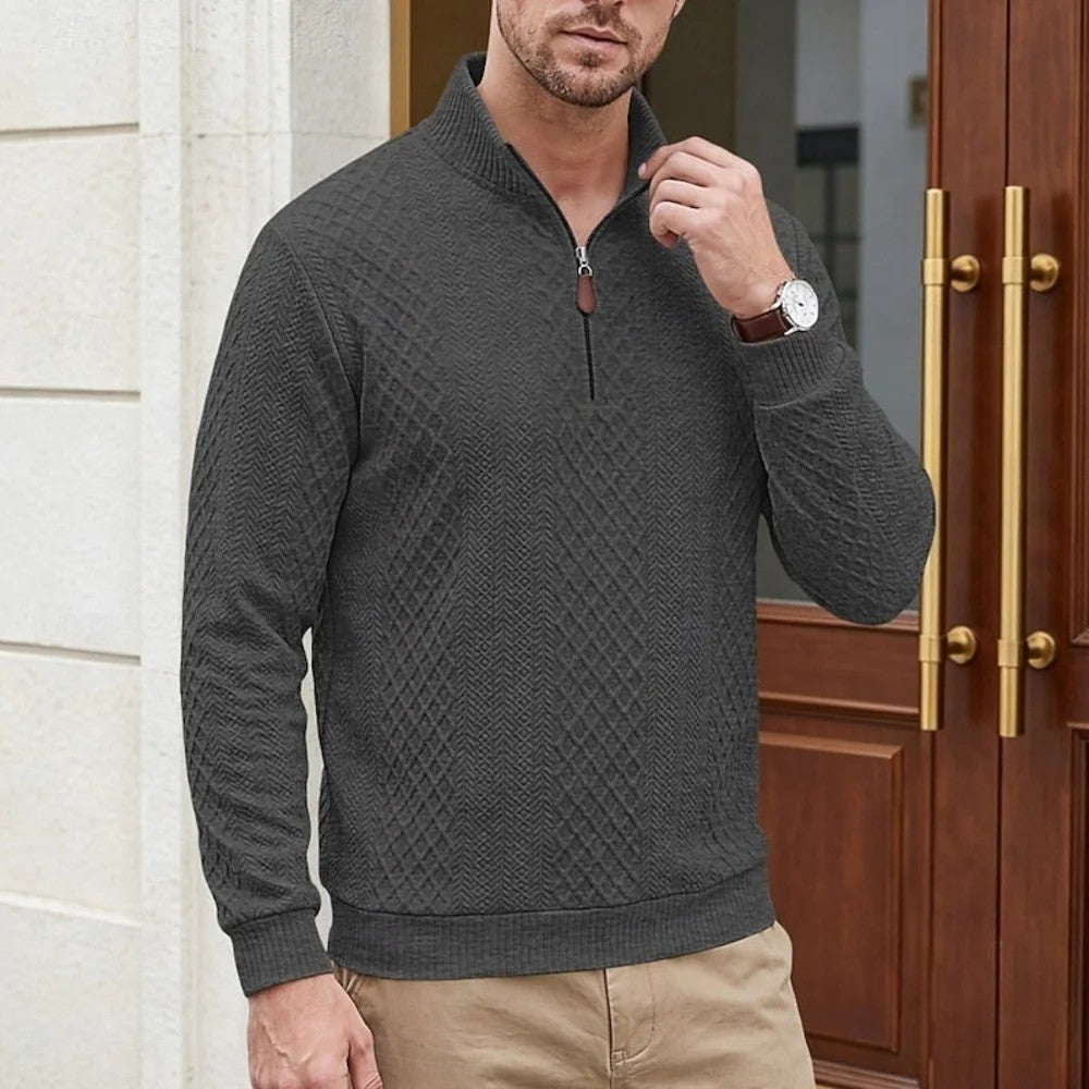 Kaven - Men's Quarter-Zip Pullover Textured Knit Stand Collar