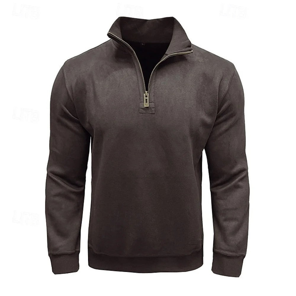 Kaven - Men's Quarter-Zip Sweatshirt Washed Stand Collar Brushed Inside