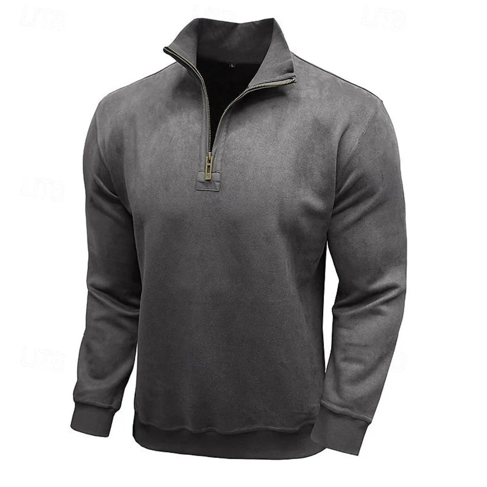 Kaven - Men's Quarter-Zip Sweatshirt Washed Stand Collar Brushed Inside