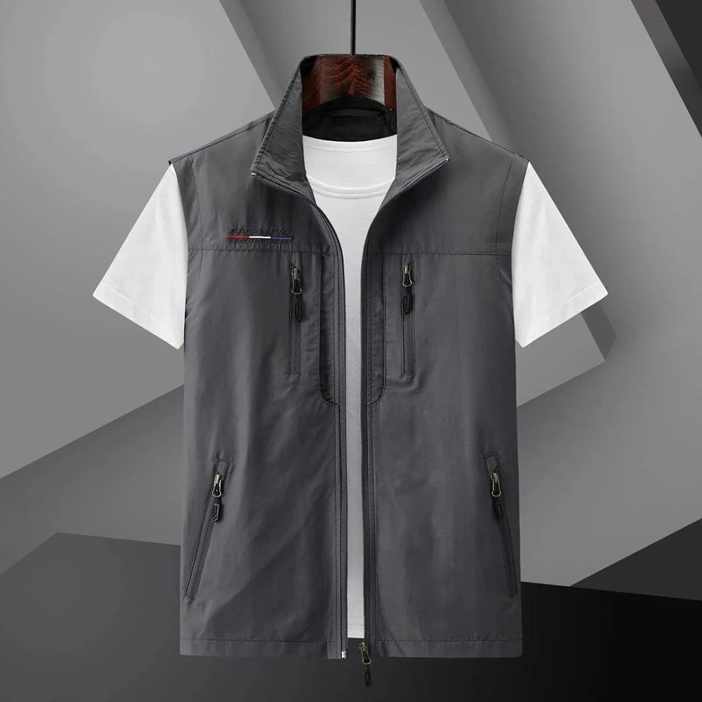 Kaven - Men's Utility Vest Stand Collar Four Zip Pockets
