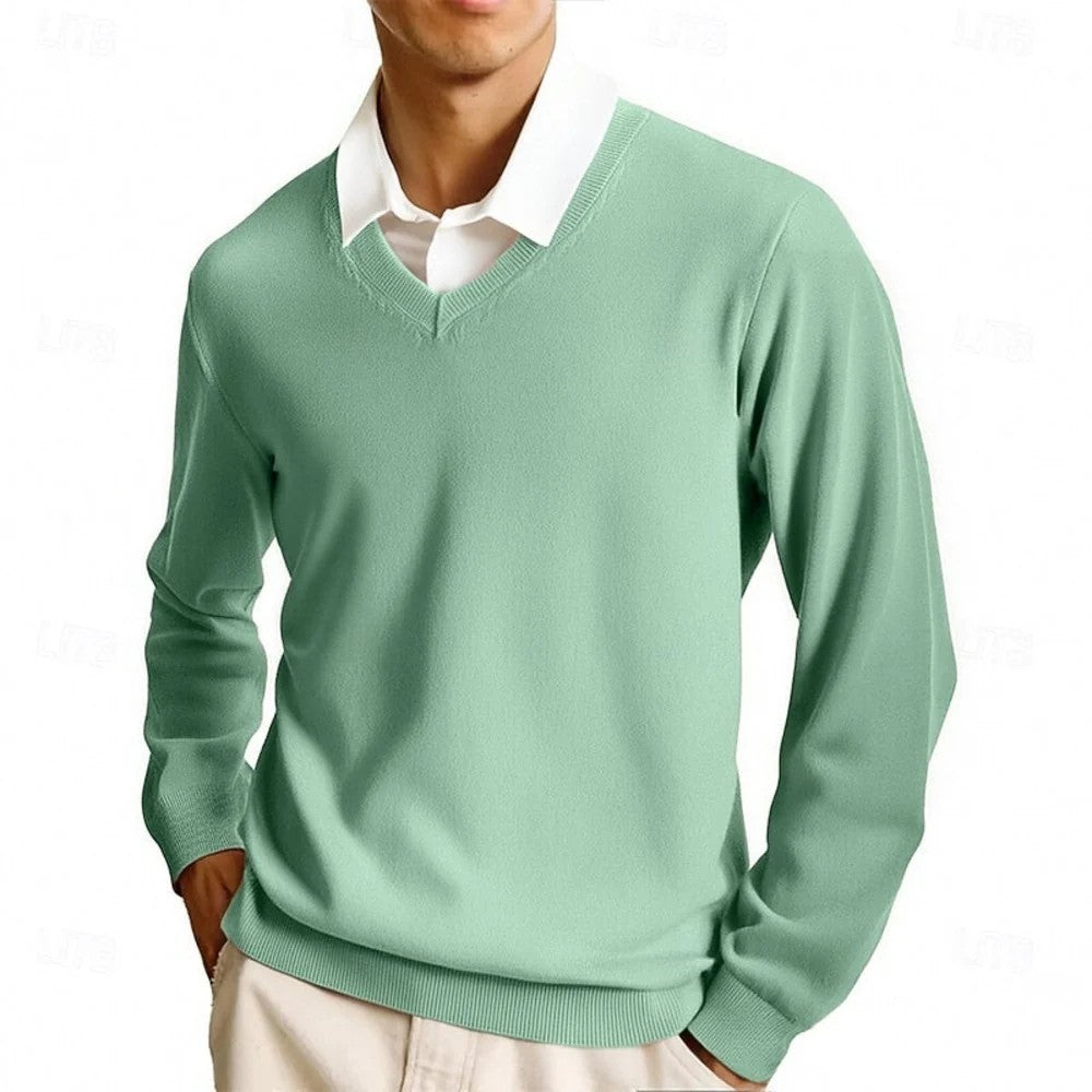 Kaven - Men's V-Neck Jumper Fine Knit Plain